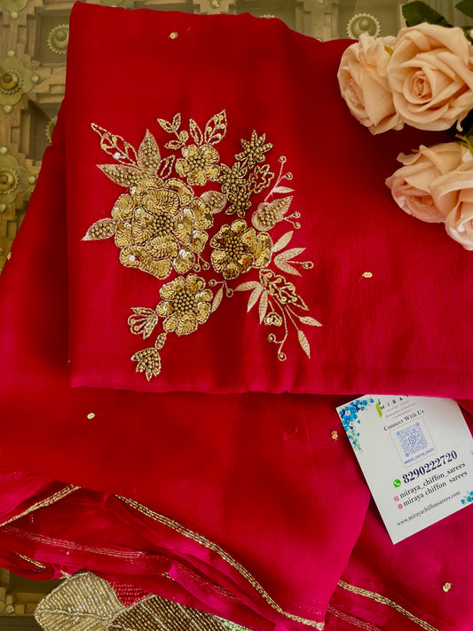 Red sequins cutdana Buta saree