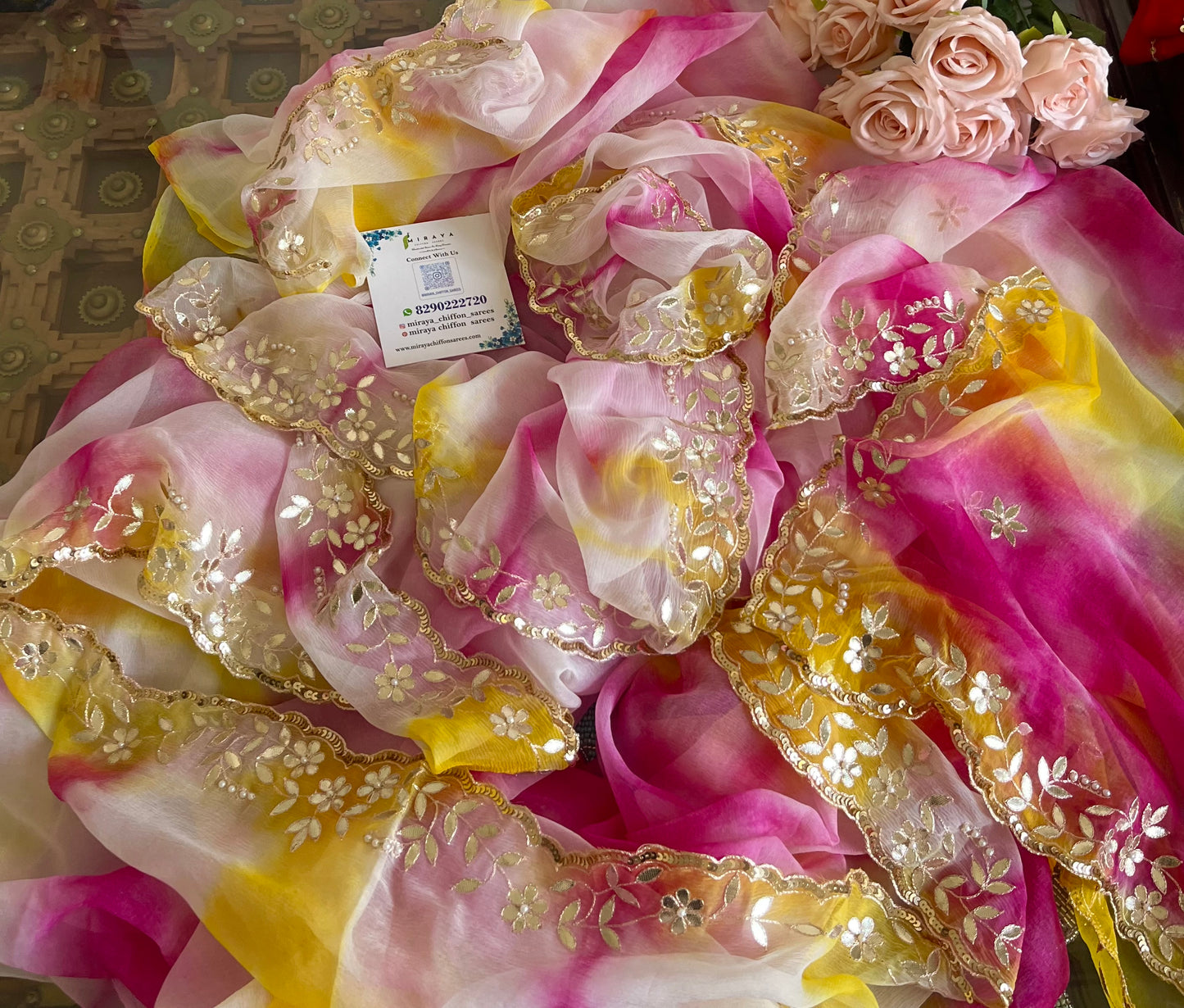 Multicoloured Gottapatti scallop Border saree