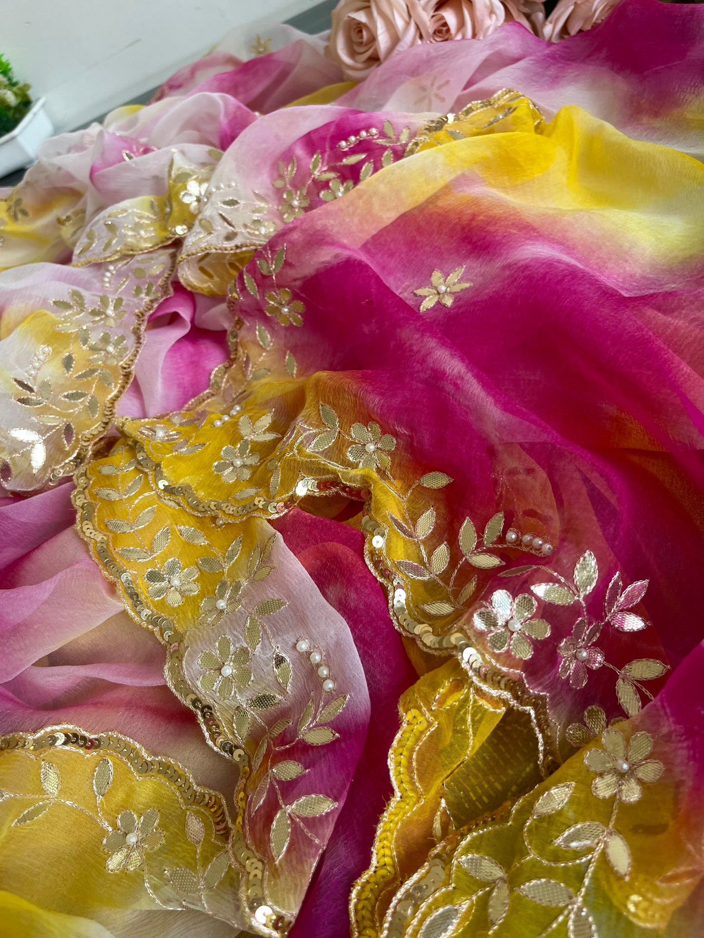 Multicoloured Gottapatti scallop Border saree