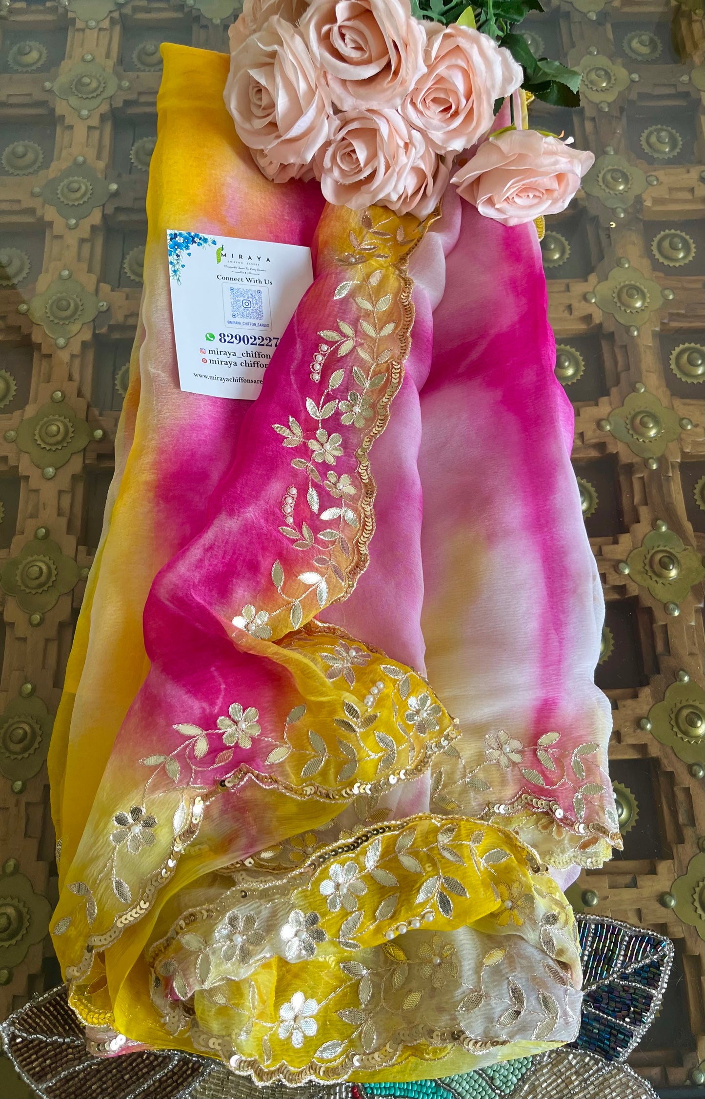 Multicoloured Gottapatti scallop Border saree