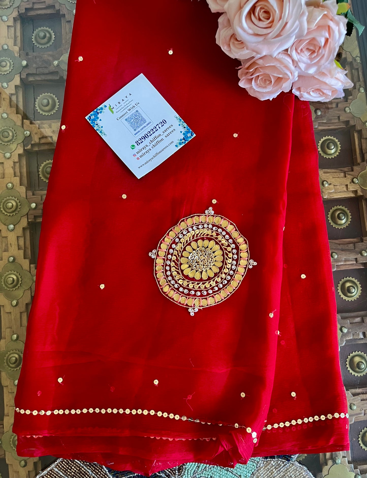 Red Gottapatti Zardoji Buta saree