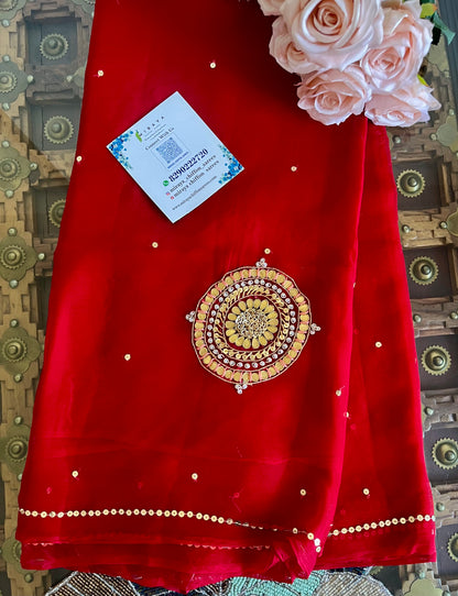 Red Gottapatti Zardoji Buta saree