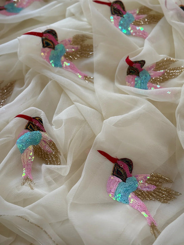 Off white Bird buta saree