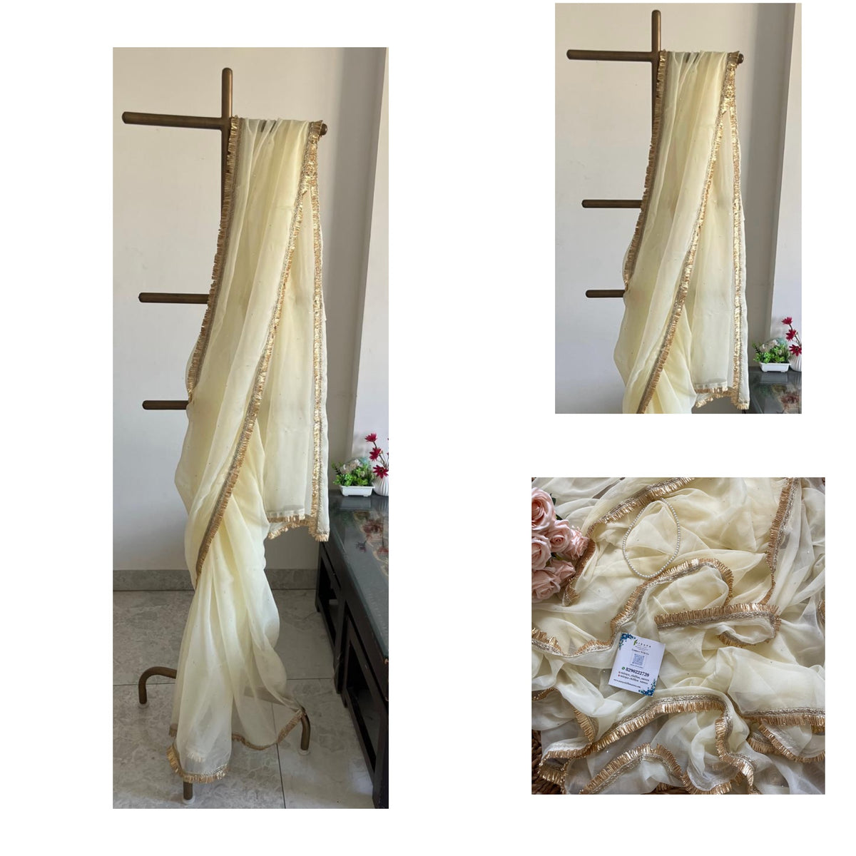Cream Mukaish saree