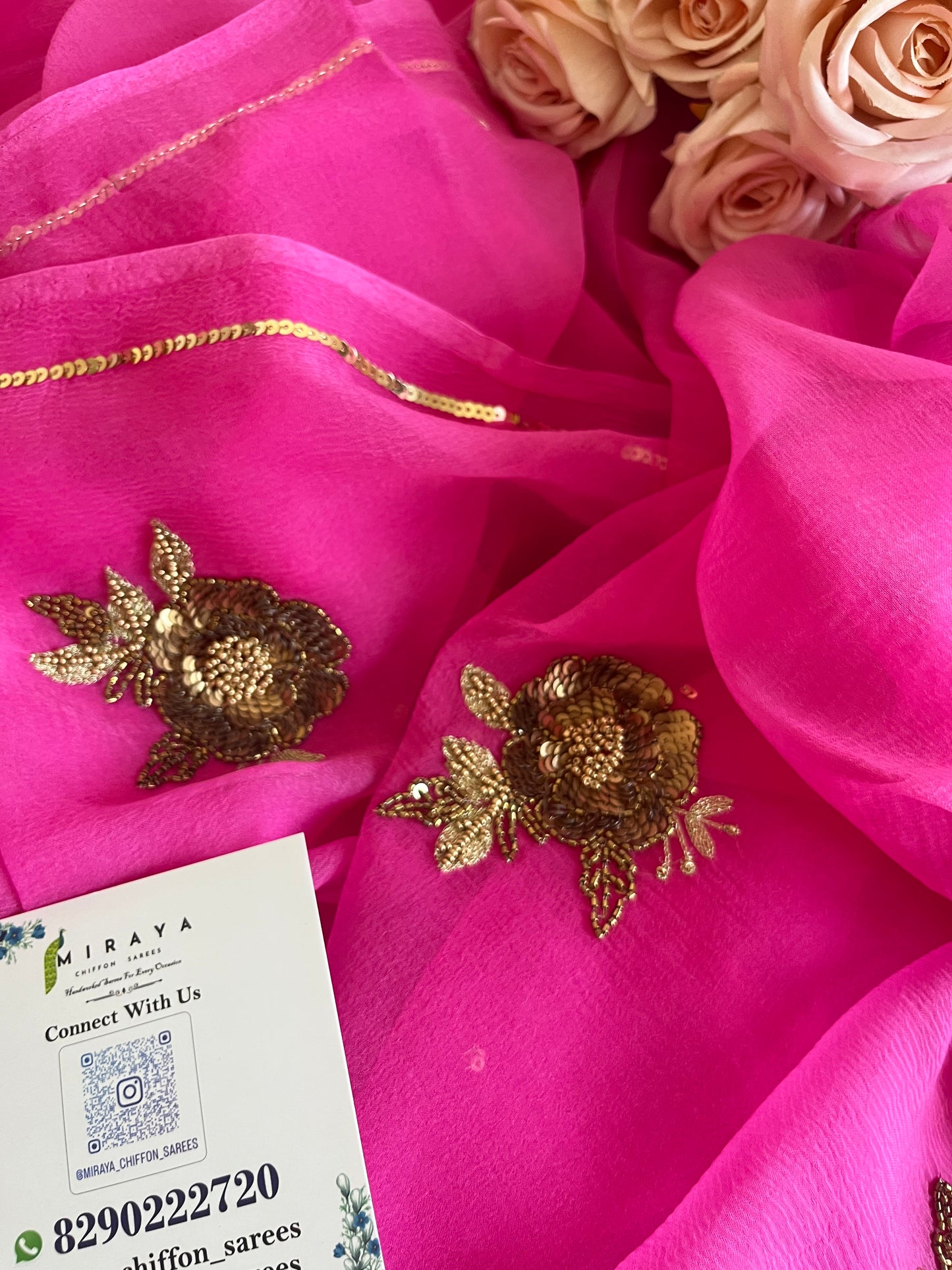 Pink copper sequins Buta saree