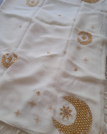 White danka worked saree