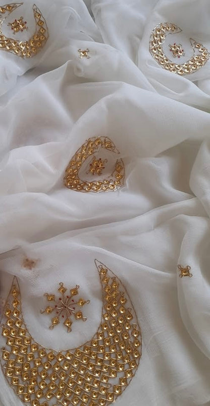 White danka worked saree