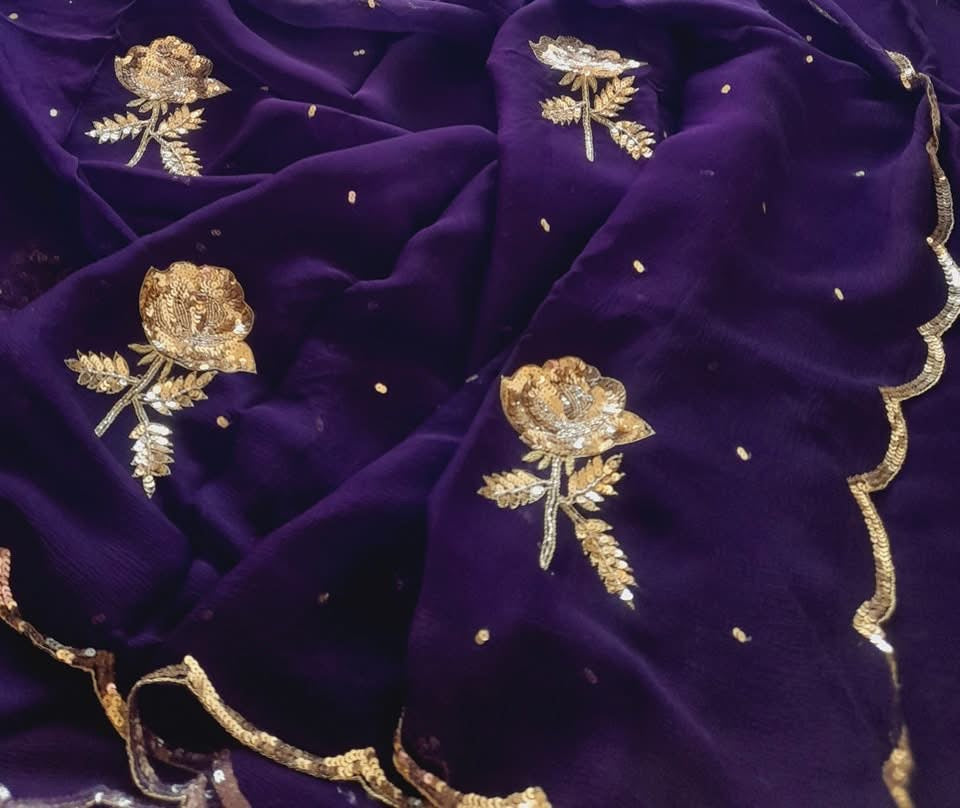 Purple sequins rose buta saree