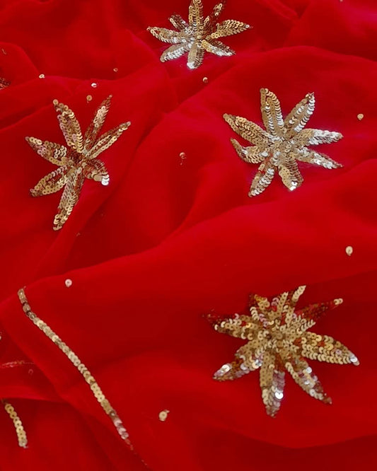 Red sequins buta saree