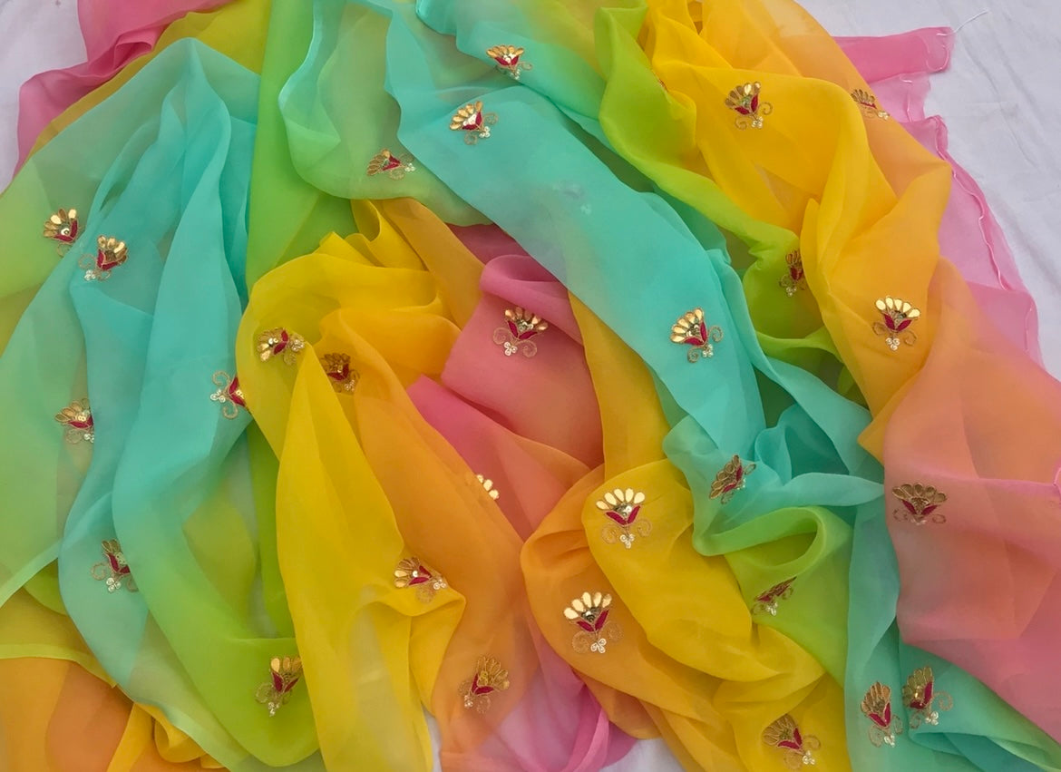 Ombre Multishaded Gottapatti motif saree