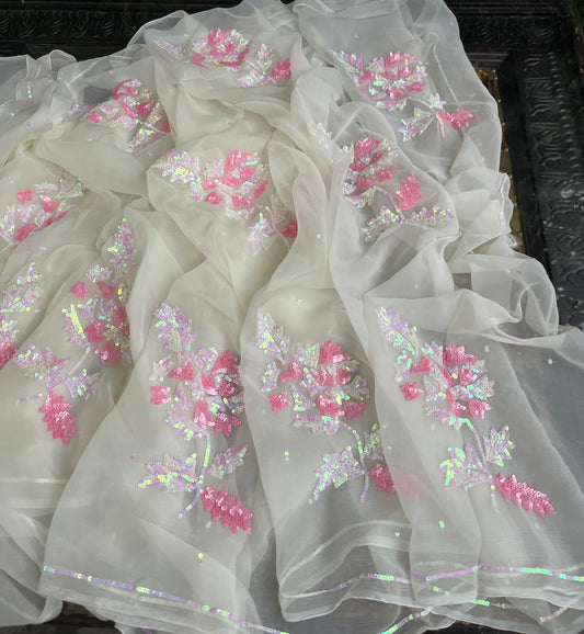 Off white sequins buta saree