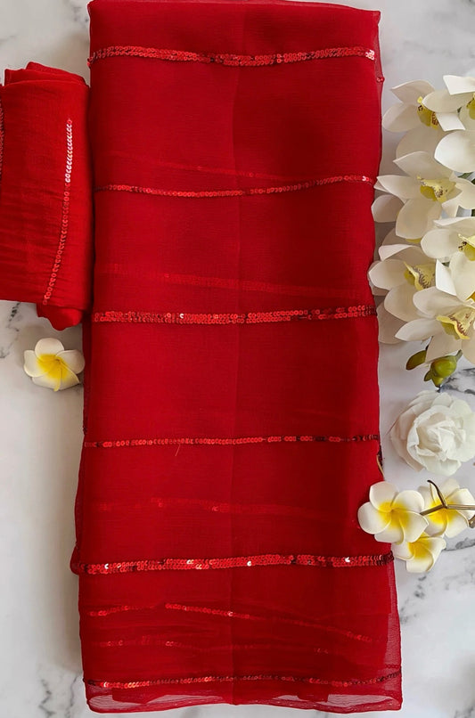 Red sequins saree