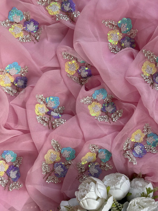 Pink sequins motif saree