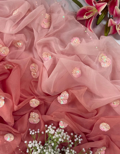 Ombré Nude Peach Floral Buti saree