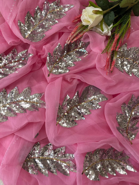 Baby pink silver leaf Buta saree