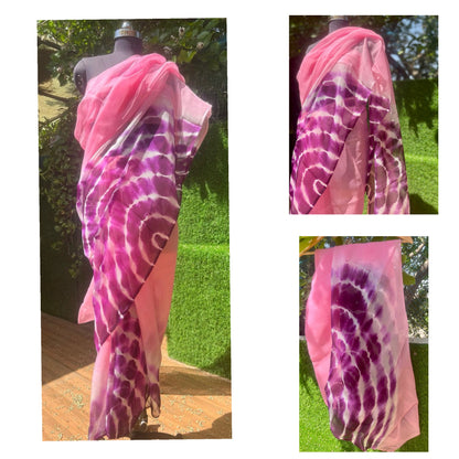 Pink purple Leheriya Mukaish