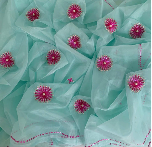 Powder blue sequins Buta saree