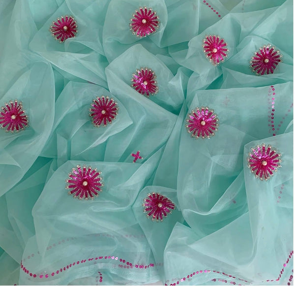 Powder blue sequins Buta saree