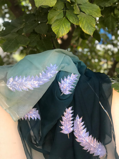 Ombre teal blue shaded sequins buta saree