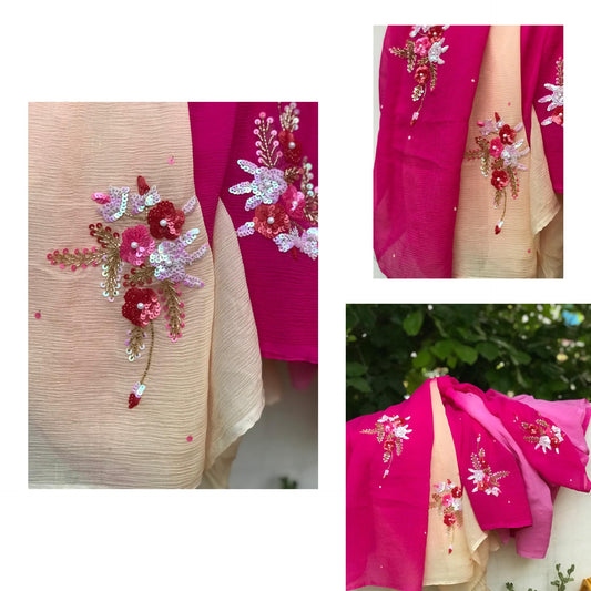 Ombre pink shaded sequins Buta saree