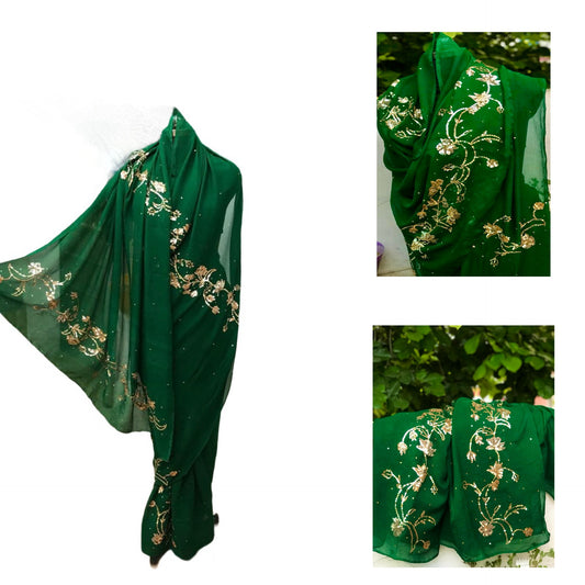 Bottle green sequins worked saree