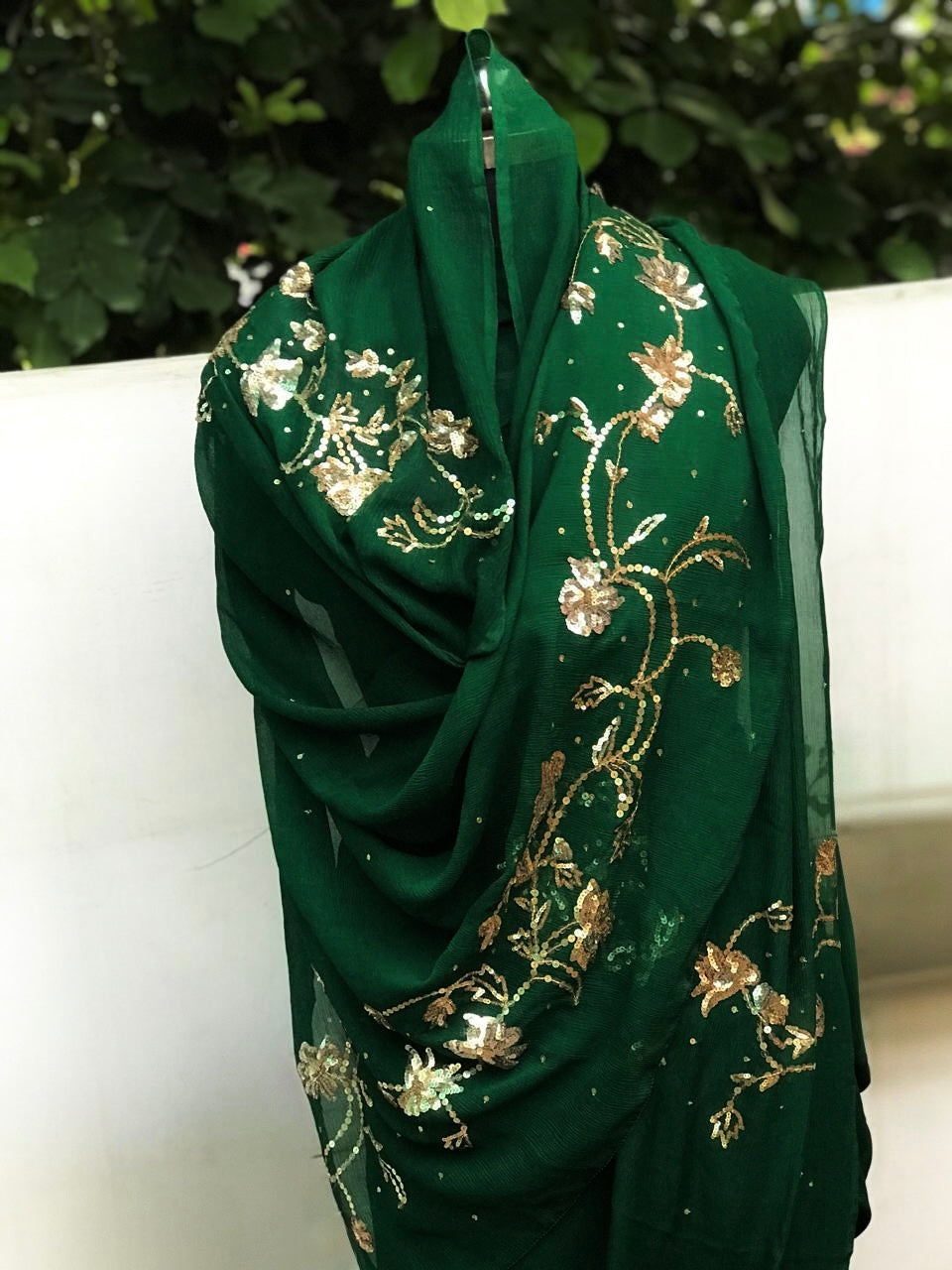Bottle green sequins worked saree