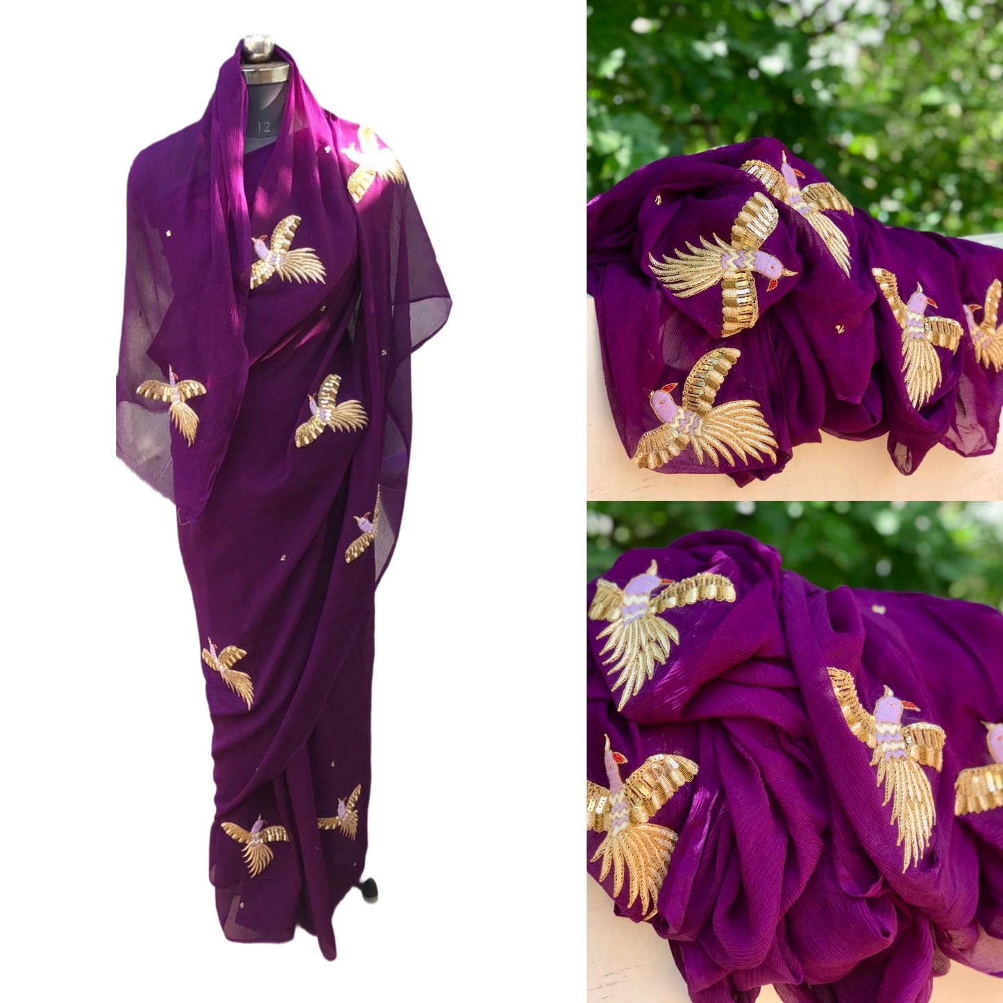 Purple Zardoji Bird Buta saree