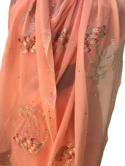 Peach Zari Buta saree