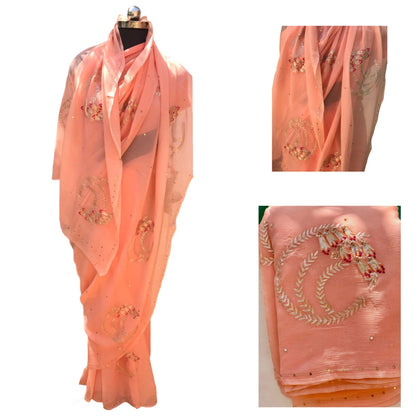 Peach Zari Buta saree