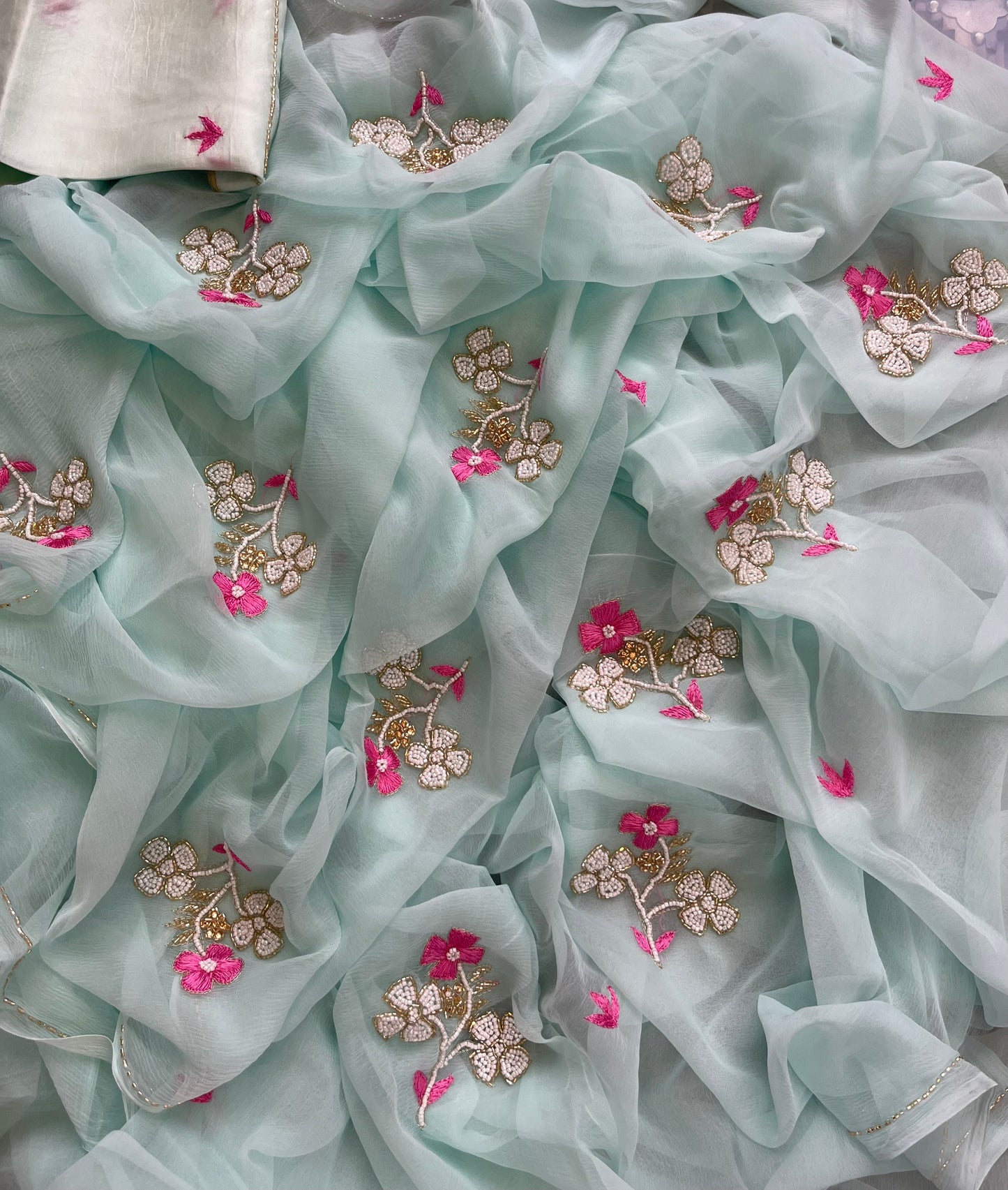 Powder Blue pearl cutdana Buta saree