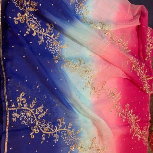 Ombre blue shaded zari Jaal saree