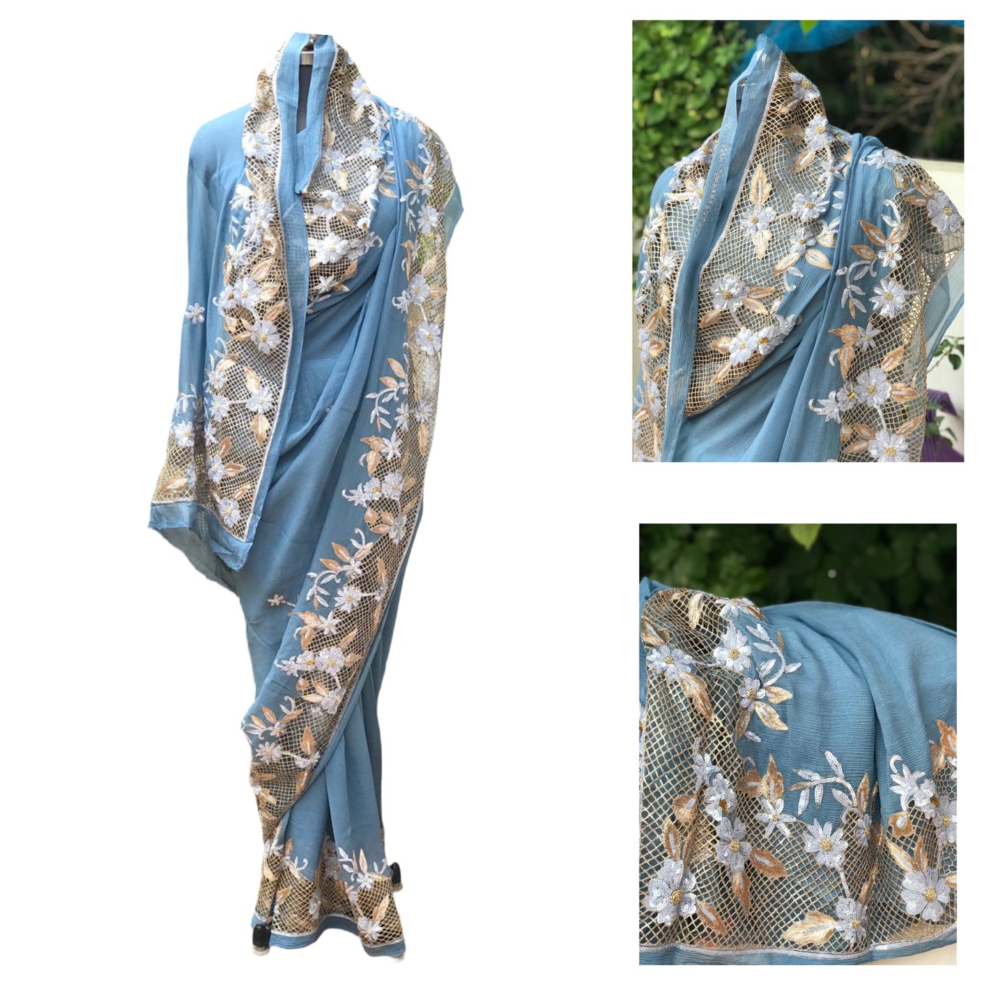 Grey Cutwork border saree
