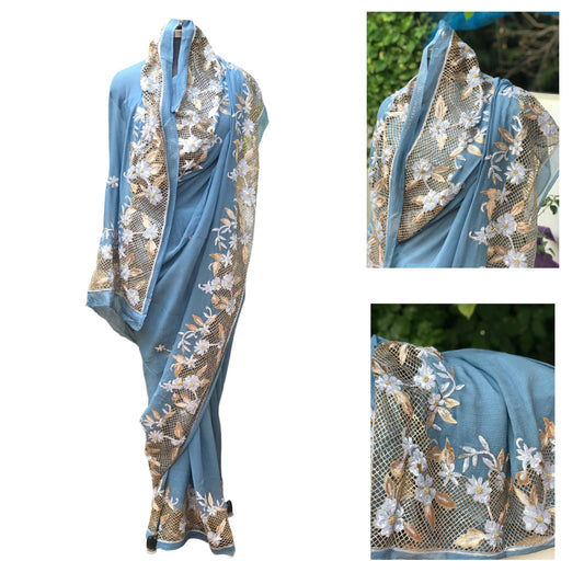 Grey Cutwork border saree