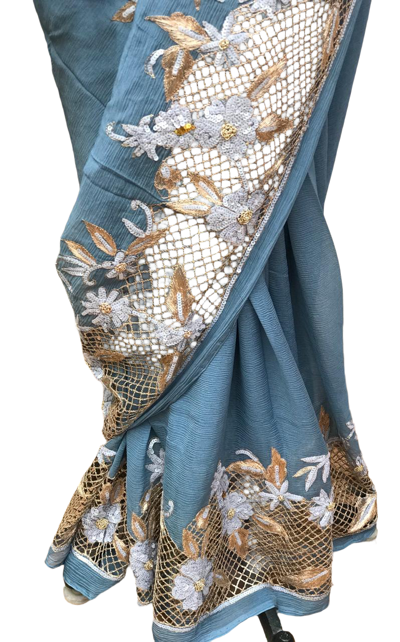 Grey Cutwork border saree