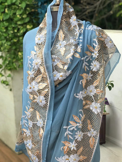 Grey Cutwork border saree