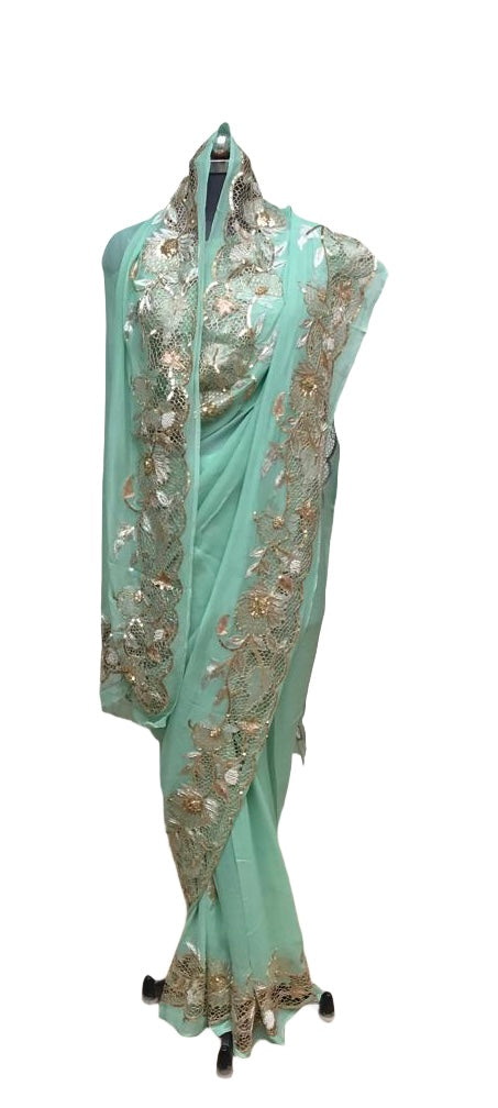 Mint Green Cutwork Border saree