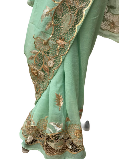 Mint Green Cutwork Border saree