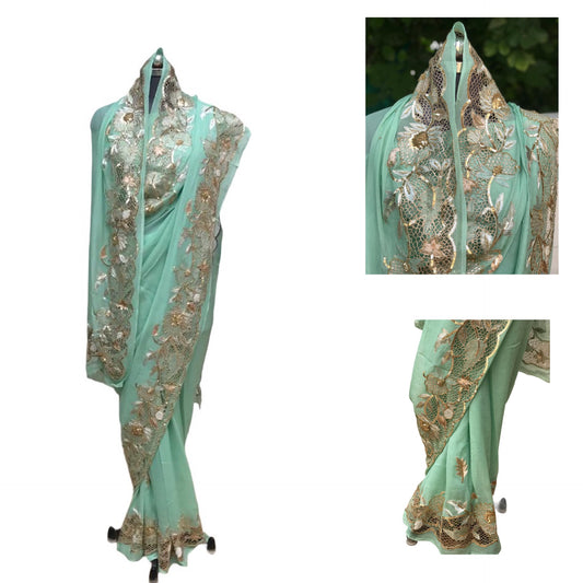 Mint Green Cutwork Border saree