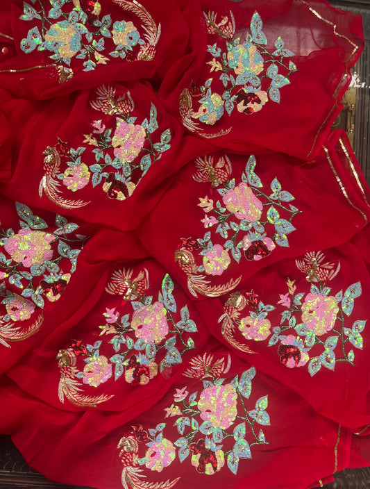 Red sequins Buta saree