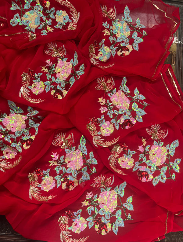 Red sequins Buta saree