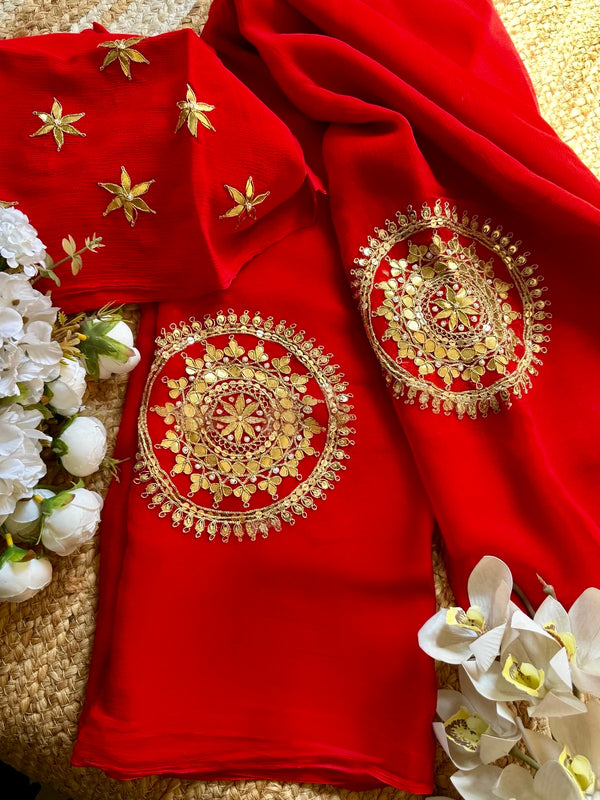 Red Gottapatti Buta saree