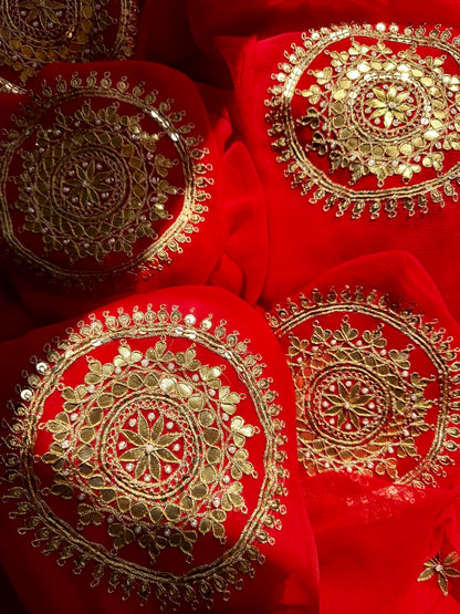 Red Gottapatti Buta saree