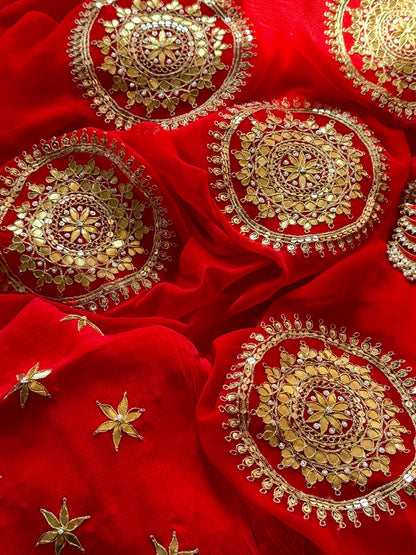 Red Gottapatti Buta saree
