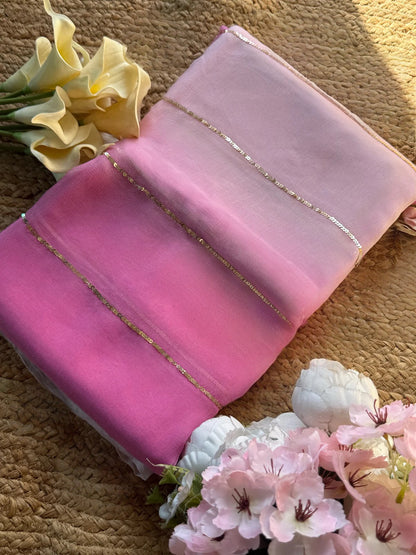 Ombre pink sequins stripe sarees