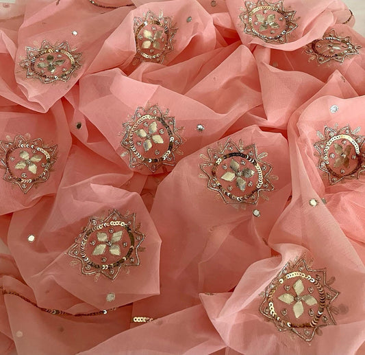 Peach sequins Gottapatti saree