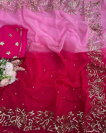 Ombre pink shaded sequins border