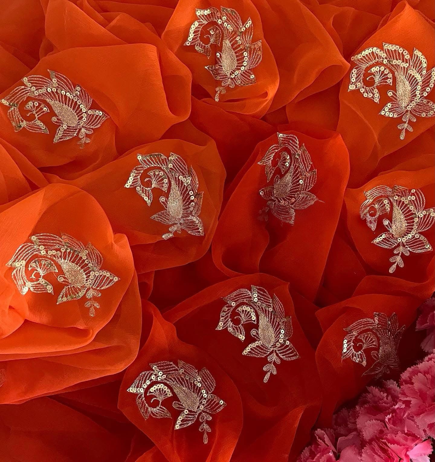 Ombre orange shaded Zari buta saree