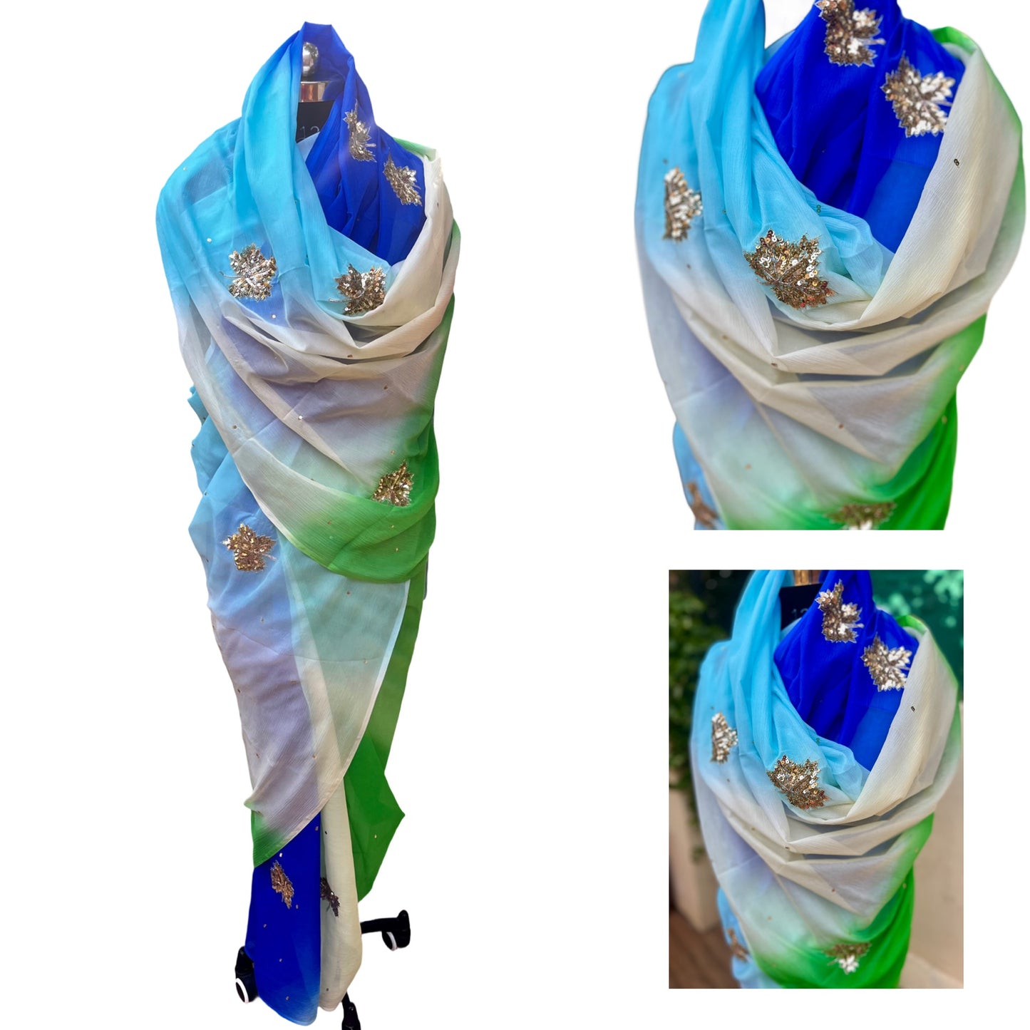 Ombre Blue sequins Buta saree
