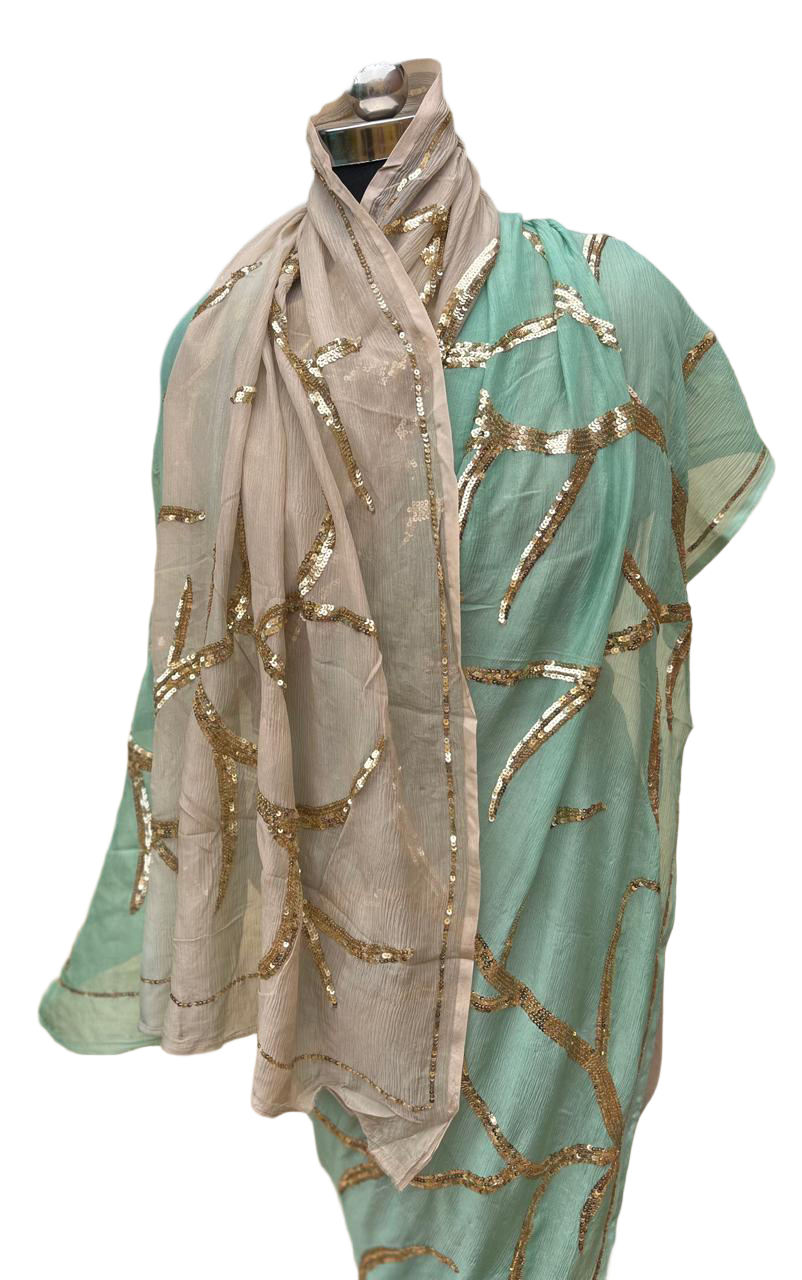 Ombre mint green shaded sequins jaal saree