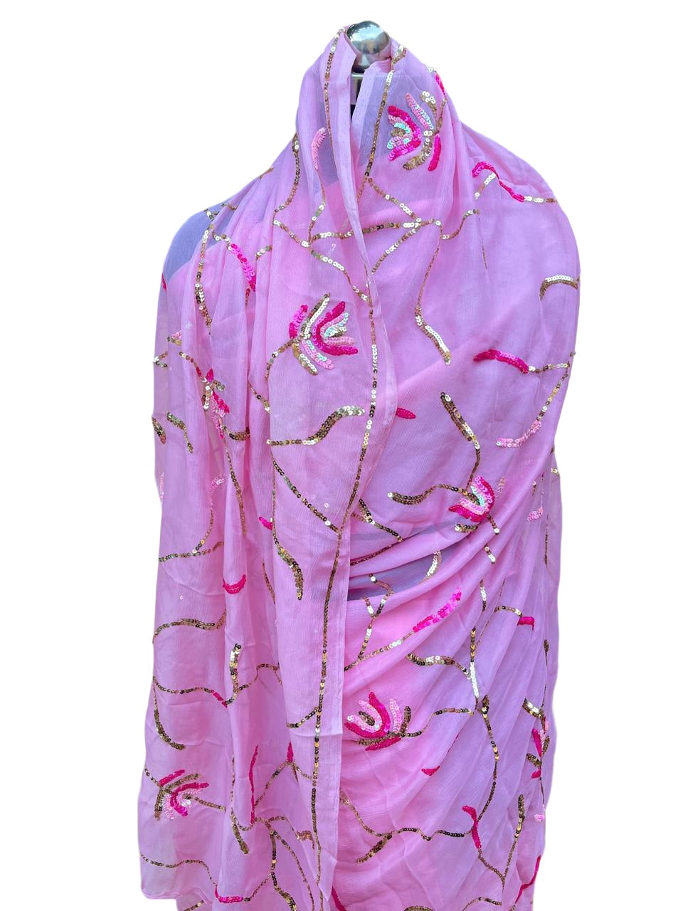 Pink sequins jaal saree